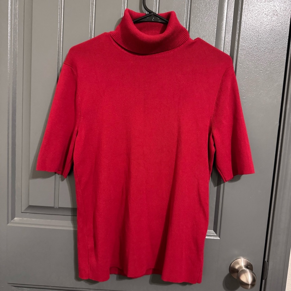Anne Klein Maroon/Red Knit Turtleneck Short Sleeve Top Viscose/Nylon Blend